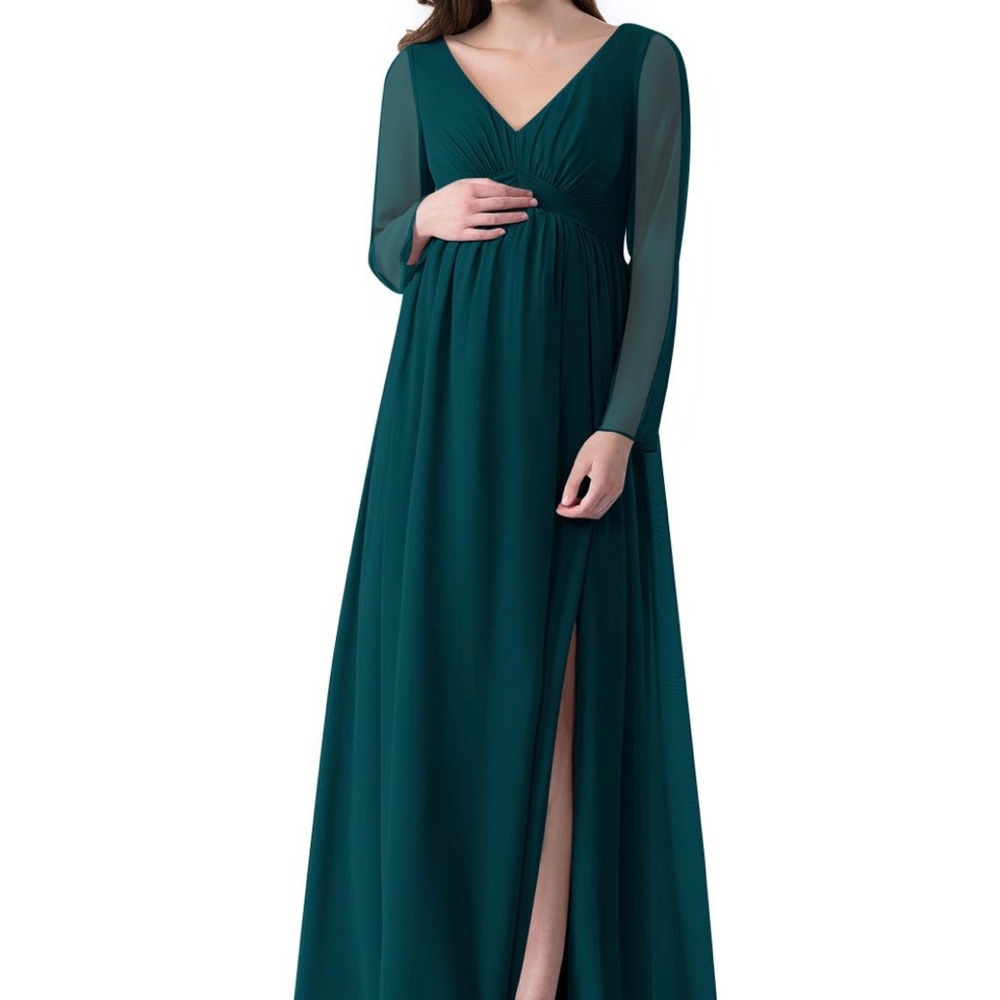 Azazie Teton Maternity Bridesmaid Dress, Pine, Size 8